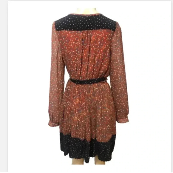 - pleated FLORAL MIDI DRESS LONG SLEEVE BURGUNDY AND NAVY BLUE SIZE L - Picture 2 of 6